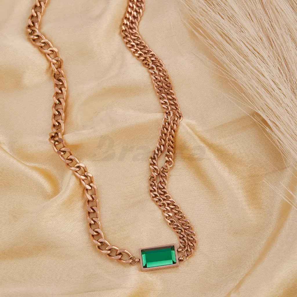 Rectangle Emerald Cuban Link Chain Necklace