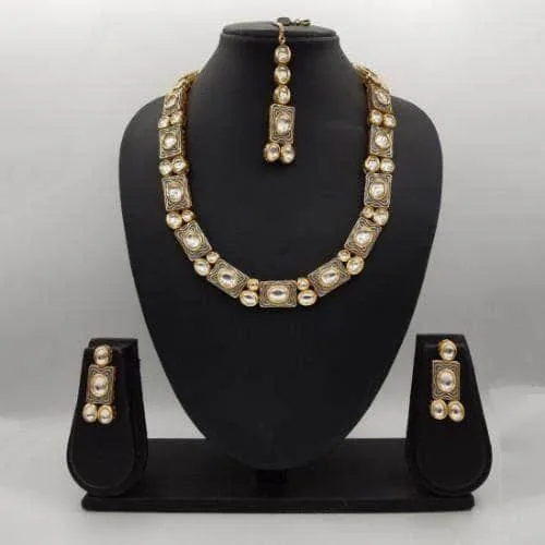 Rectangular Block Meena Kundan Necklace Set