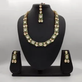 Rectangular Block Meena Kundan Necklace Set