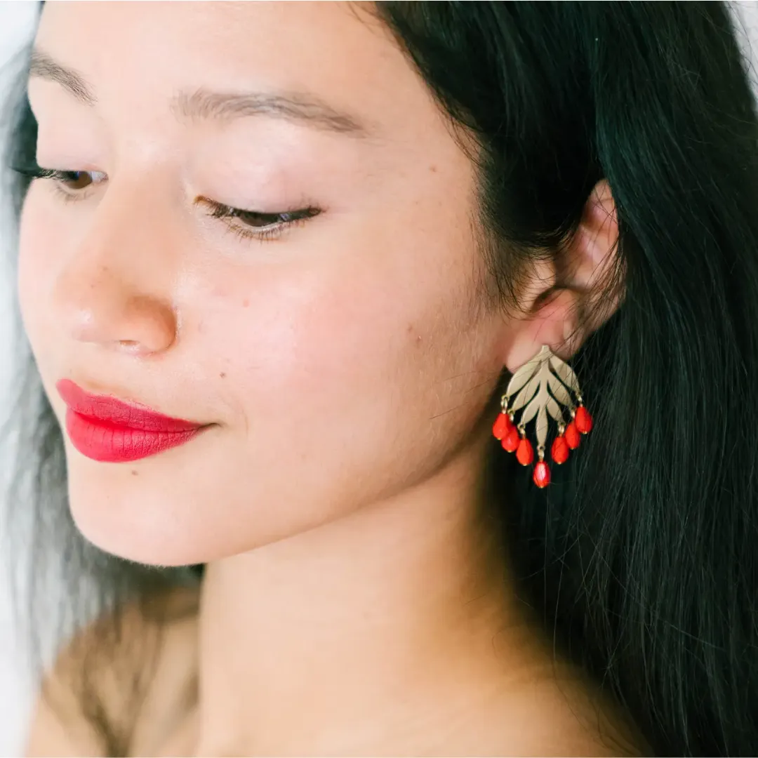 Red Bead Chandelier Post Earrings