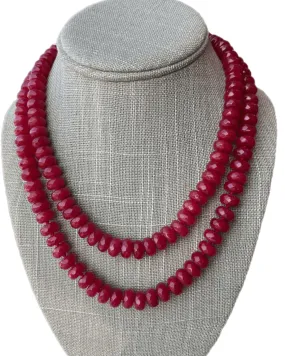 Red Jade Faceted Double Wrap Necklace | RED