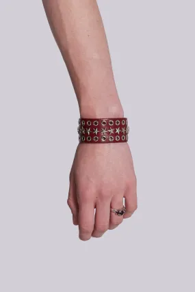 Red Leather Studded Bracelet