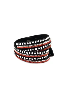 Red Stud & Bling Faux Suede Bracelet