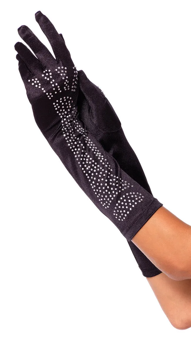 Rhinestone Bone Opera Gloves