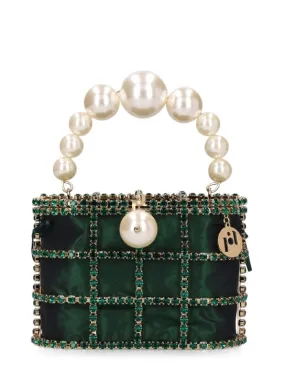 Rosantica   Holli crystal &amp; pearl box top handle bag 