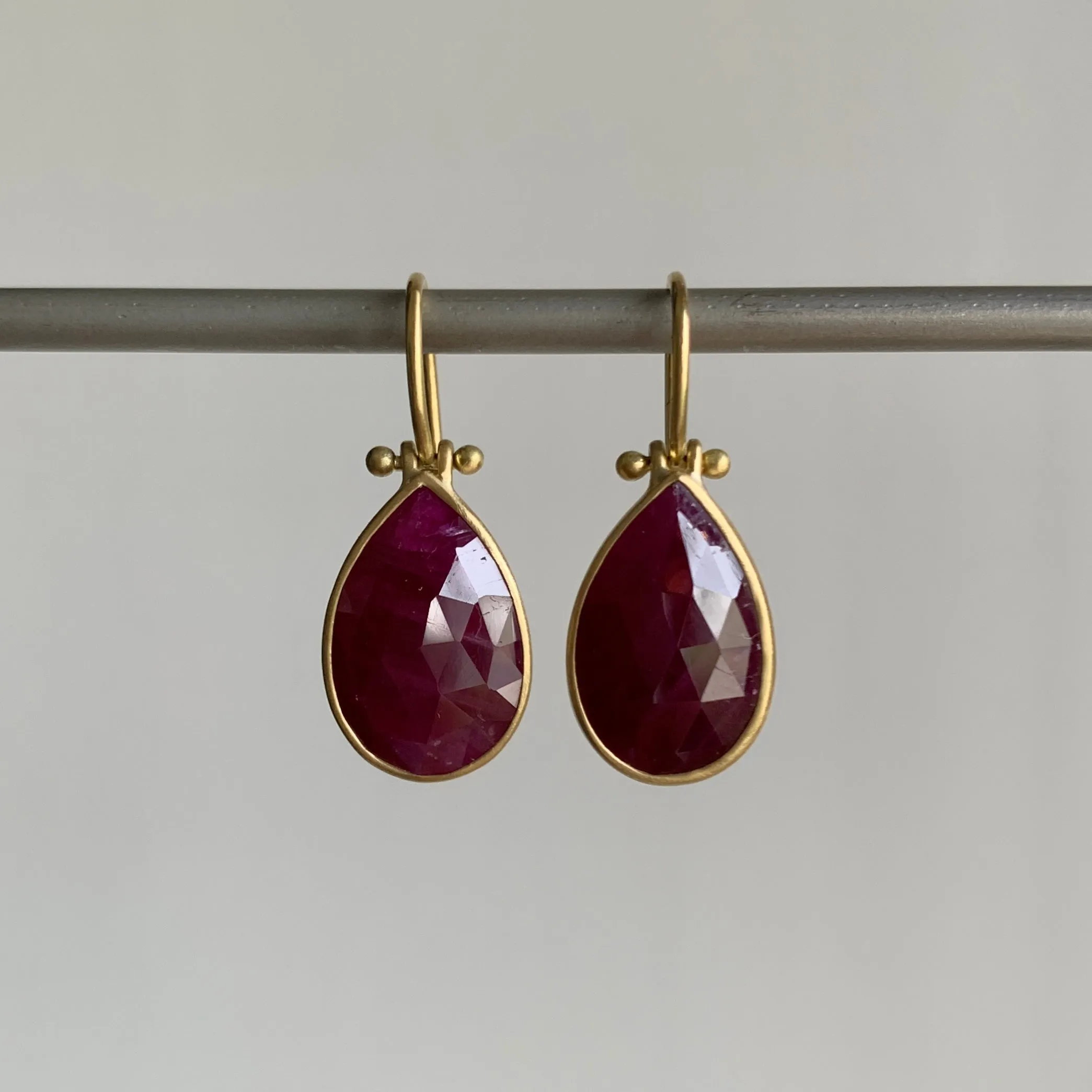 Rose Cut Ruby Pear Drop Earrings