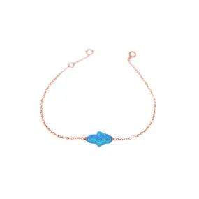 Rosy Blue Opal Hamsa Bracelet 7 inch