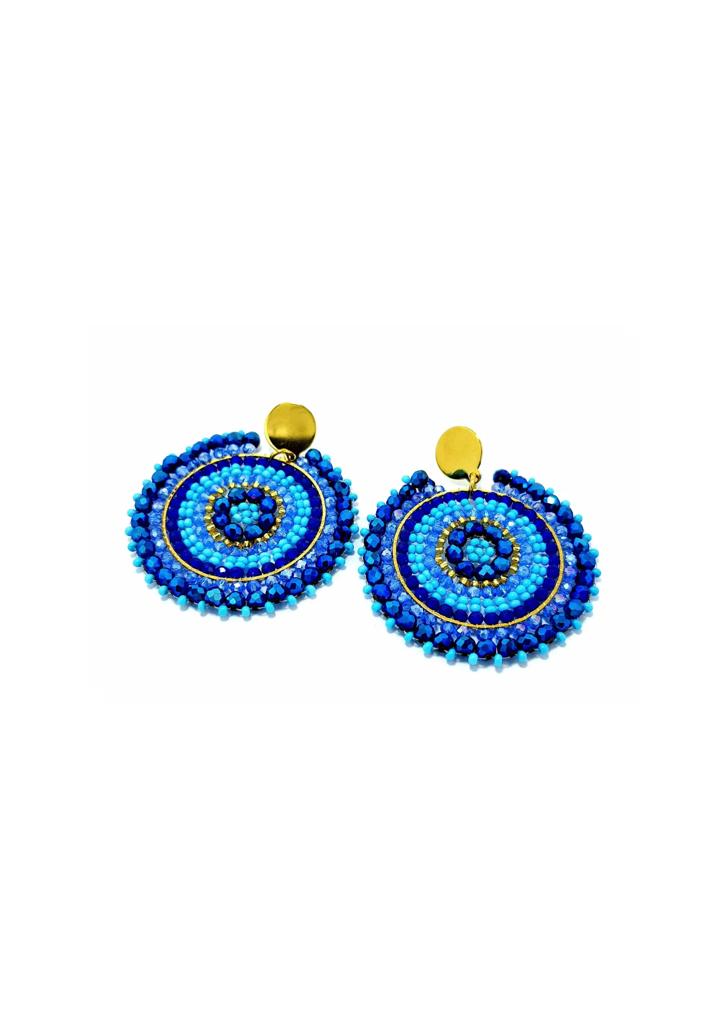 Round pink and blue earrings with gold studs