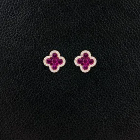 Ruby & Diamond Clover Style Earrings