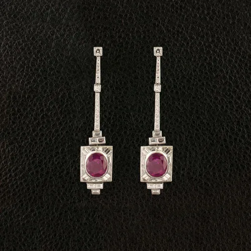 Ruby & Diamond Dangle Estate Earrings