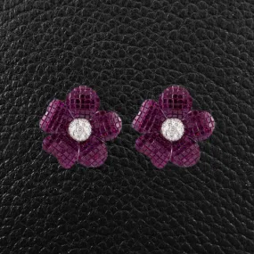 Ruby & Diamond Flower Earrings