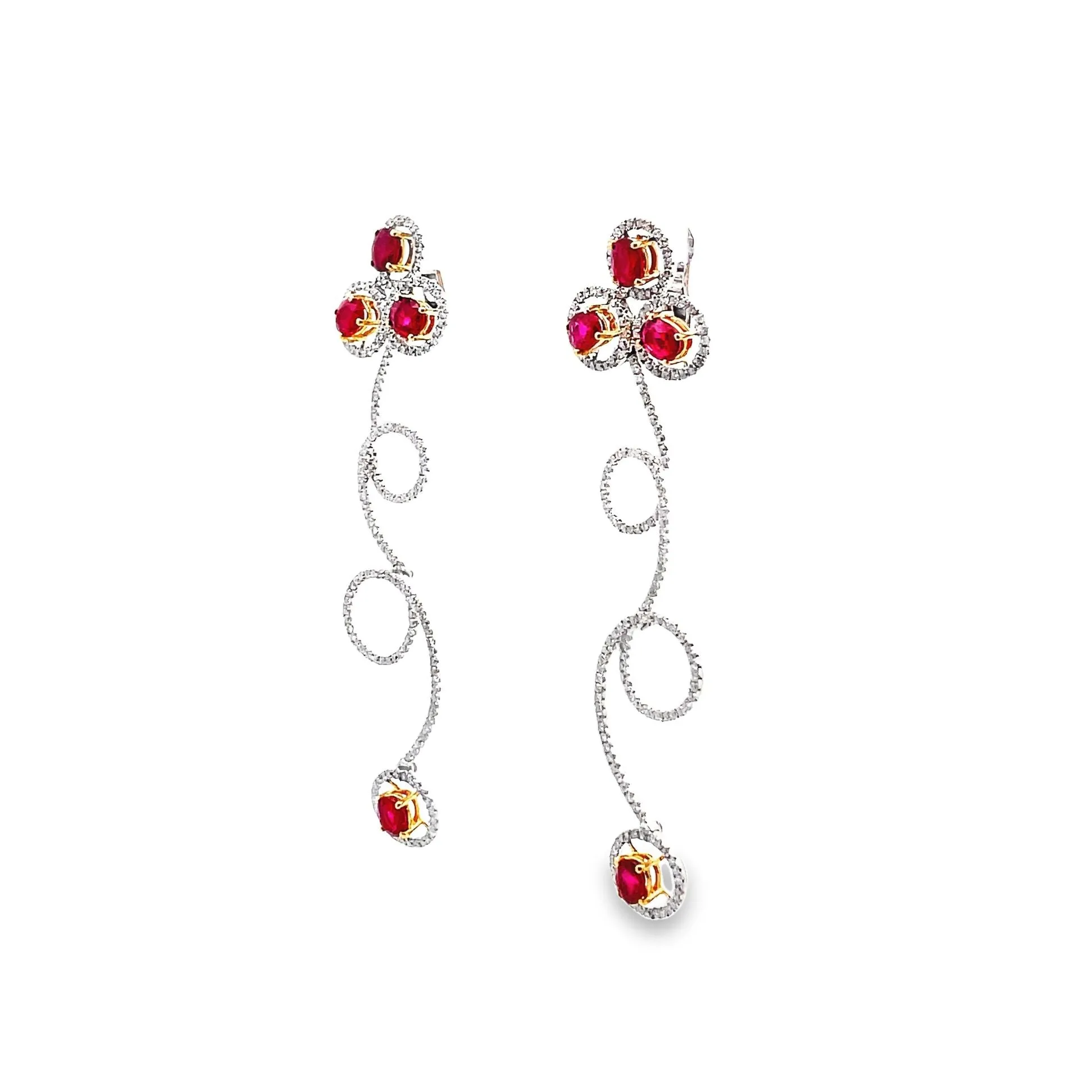 Ruby Diamond Gold Drop Spiral Earrings