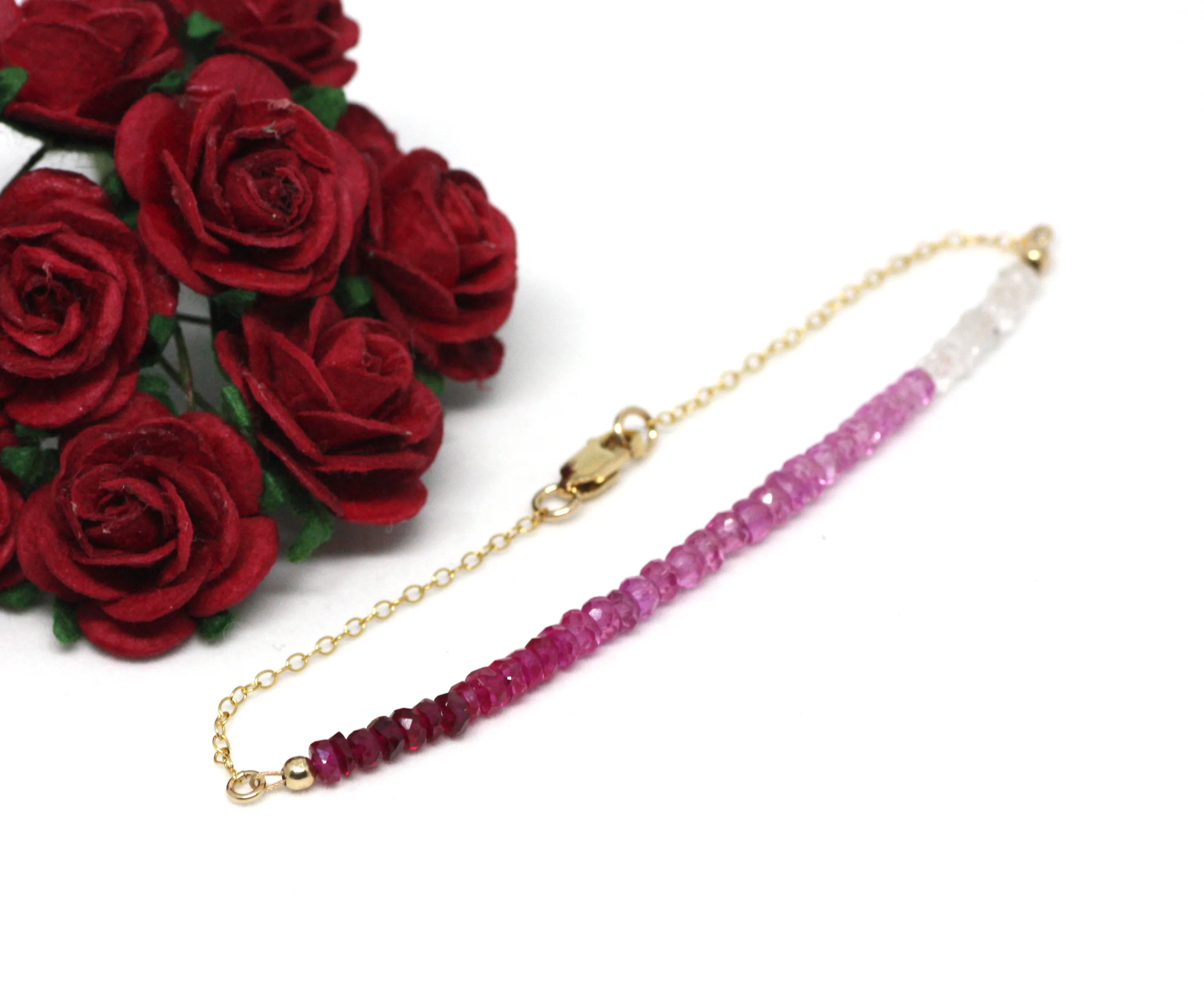 Ruby Ombré Gemstone Half Bar Bracelet