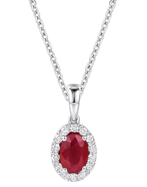 Ruby Pendant - 10ct White Gold Ruby & Diamond Cluster Pendant - 784577