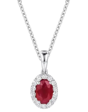 Ruby Pendant - 10ct White Gold Ruby & Diamond Cluster Pendant - 784577