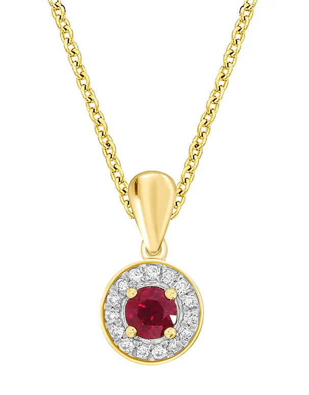 Ruby Pendant - 10ct Yellow Gold Ruby and Diamond Pendant - 786694