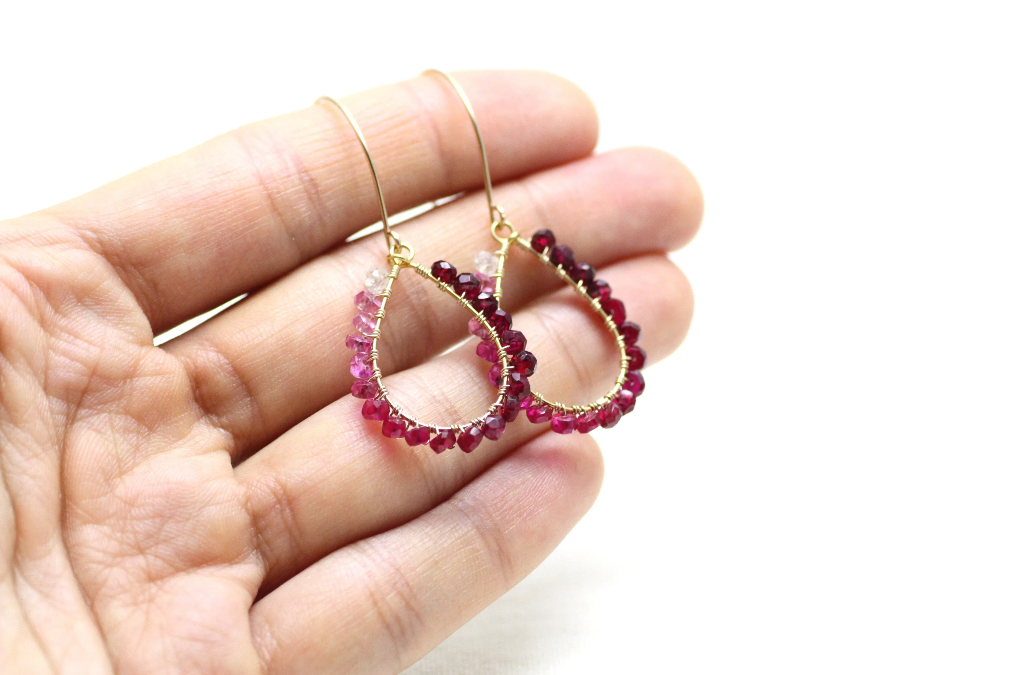 Ruby Wire Wrapped Teardrop Earrings