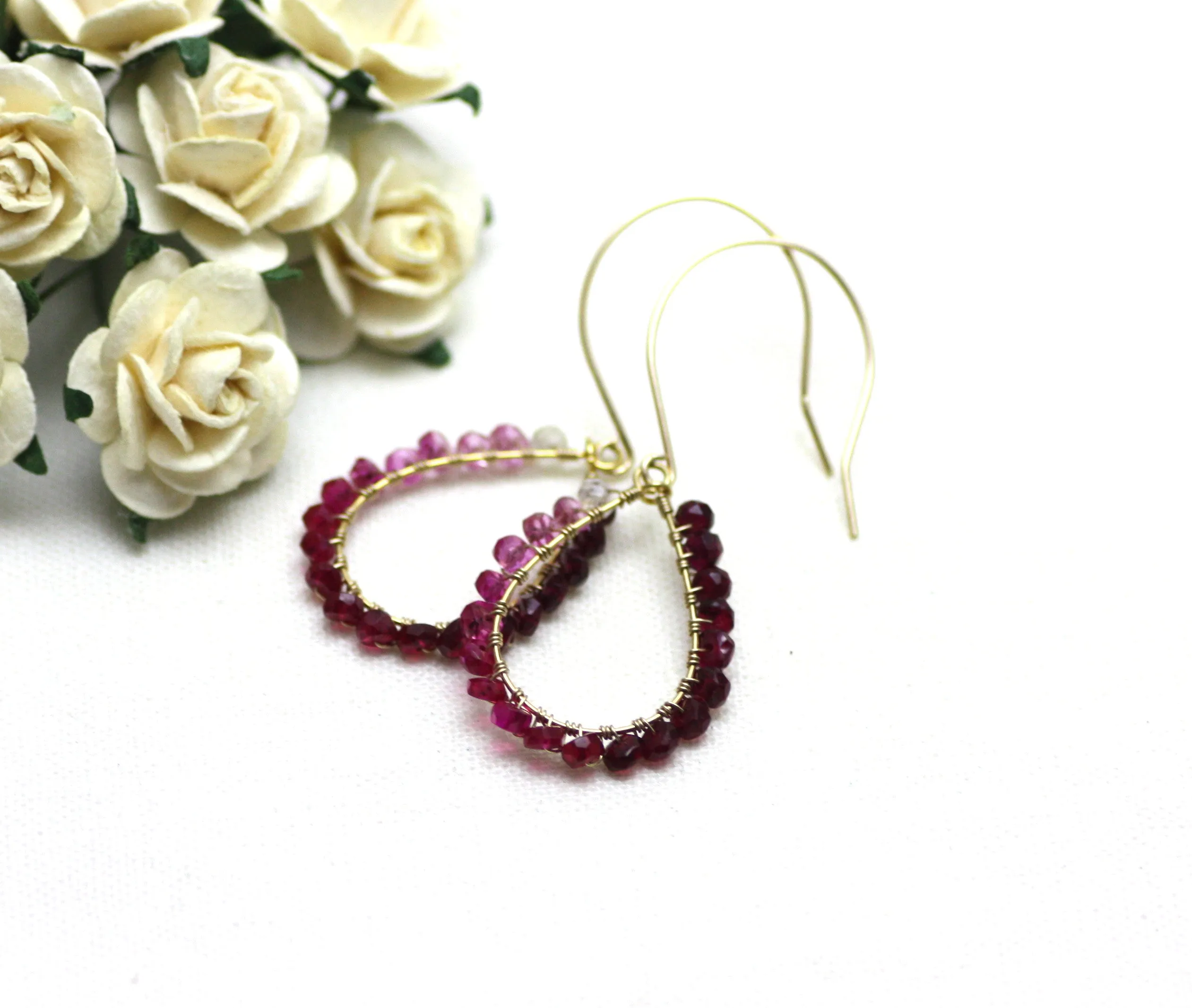 Ruby Wire Wrapped Teardrop Earrings