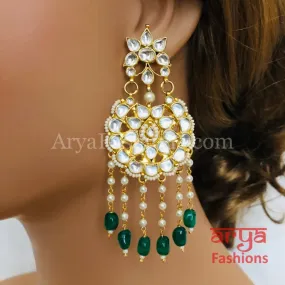 Saba Kundan Green Emerald Pearl Chandbalis