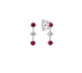 Sabel Collection White Gold Round Ruby and Diamond Drop Earrings