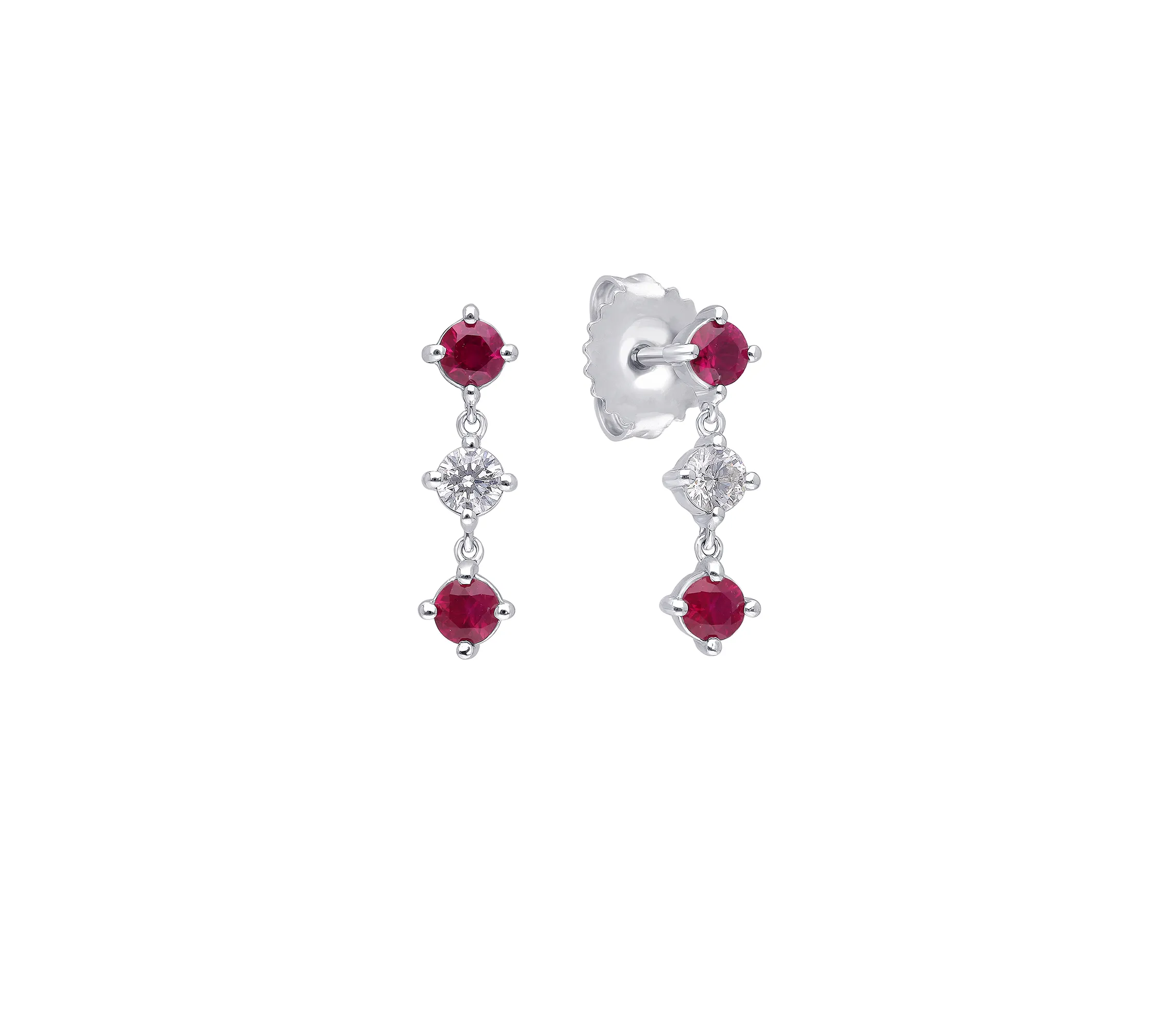 Sabel Collection White Gold Round Ruby and Diamond Drop Earrings