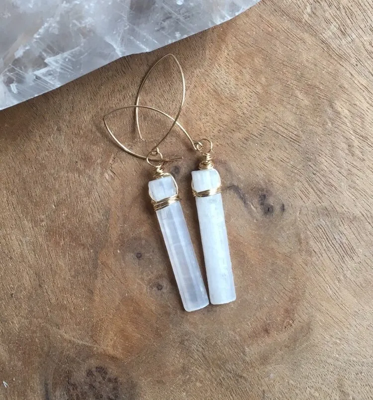 Selenite Necklace Silver or Gold