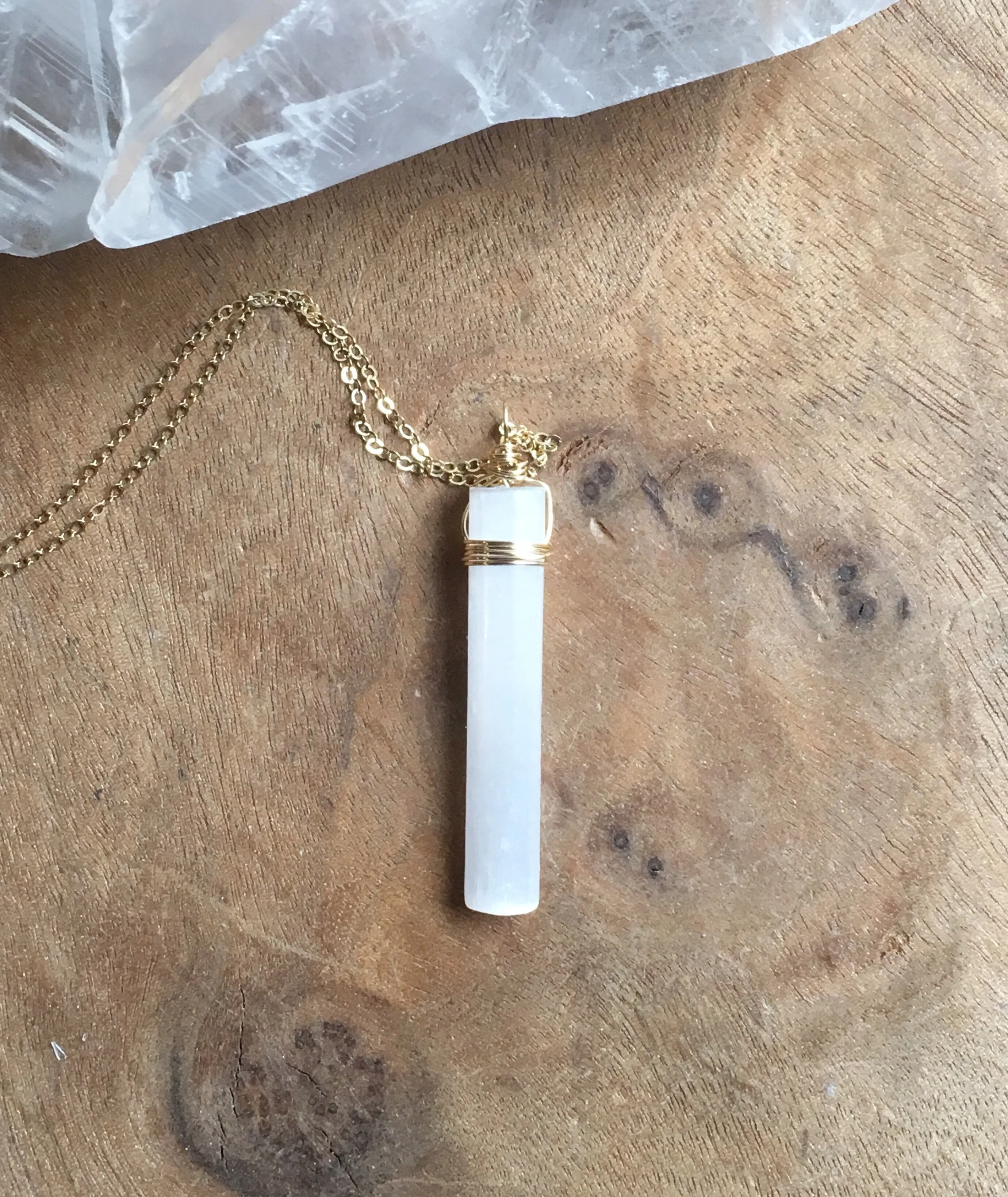 Selenite Necklace Silver or Gold