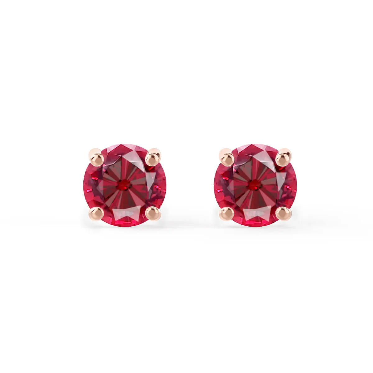 SENA - Round Ruby 18k Rose Gold Stud Earrings