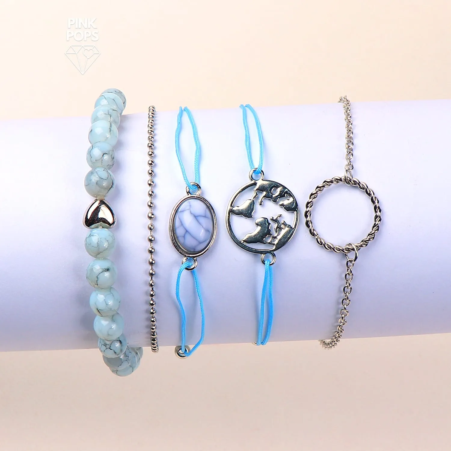 Set fo 5 Aqua Faux Stone Bracelet