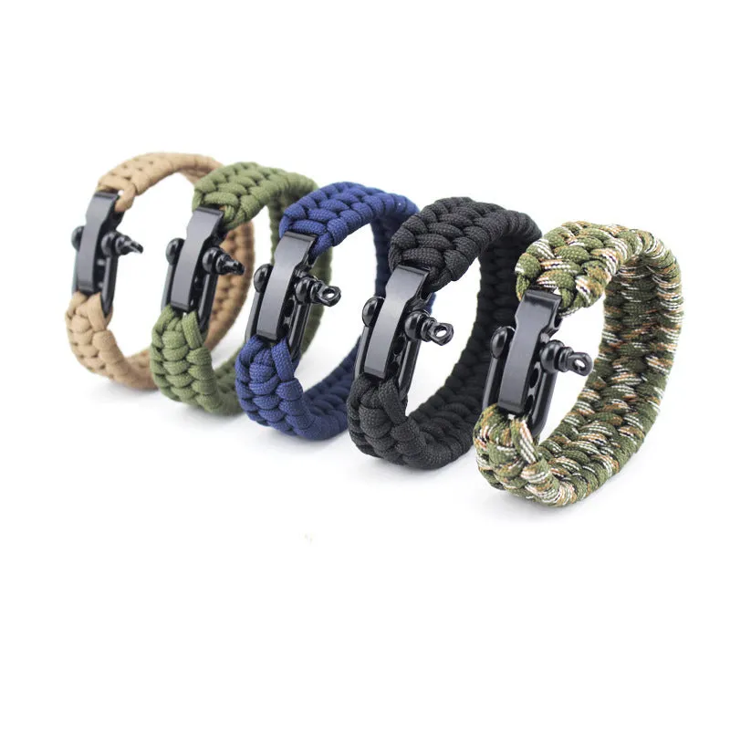 Seven-core umbrella rope braided U-shaped steel buckle with adjustable survival bracelet