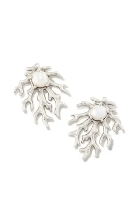 Shea Statement Stud Earring in Vintage Silver White Pearl