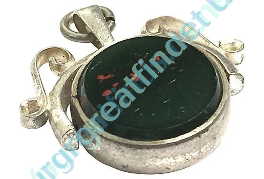 Silver & Art Glass Bloodstone Watch Fob