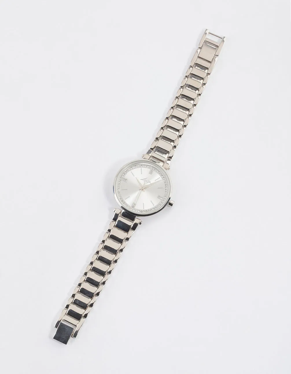 Silver Classic Diamante Link Watch