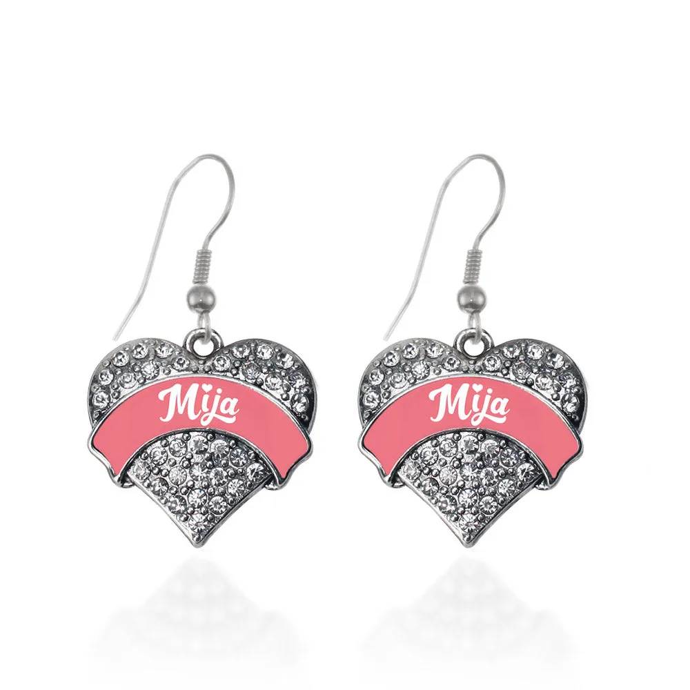 Silver Coral Mija Pave Heart Charm Dangle Earrings