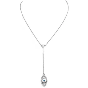 Silver Cubic Zirconia Y Shaped Pendant Necklace