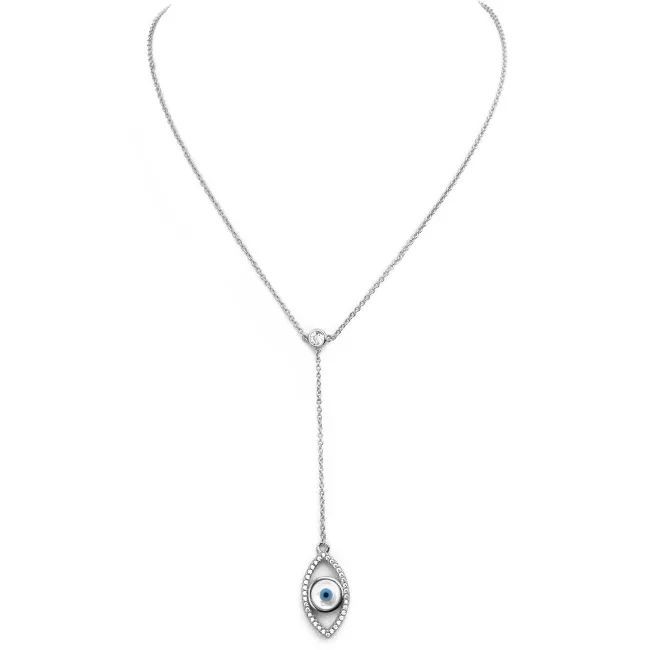 Silver Cubic Zirconia Y Shaped Pendant Necklace