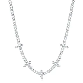 Silver Curb Chain Sparkle Point Necklace