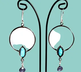 Silver earrings for woman sterling 925 set with opal Blue  Israeli jewelry