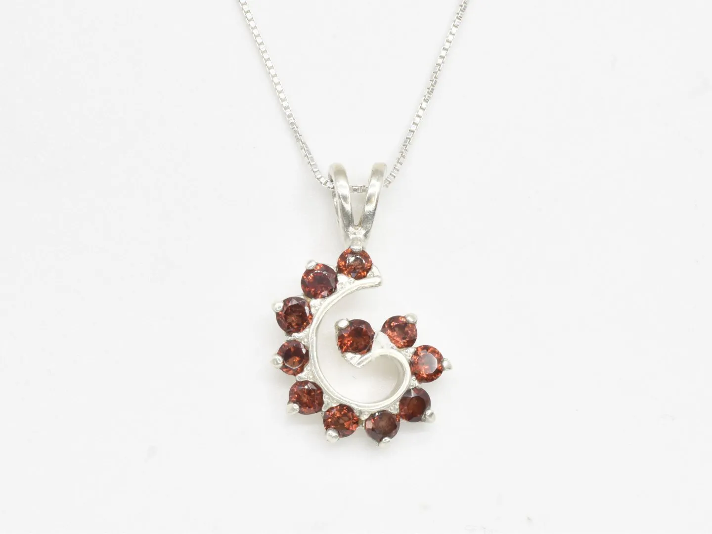 Silver Garnet Pendant - Red Spiral Necklace - Garnet Swirl Necklace