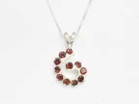 Silver Garnet Pendant - Red Spiral Necklace - Garnet Swirl Necklace