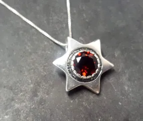 Silver Star Pendant - Natural Garnet Necklace - Star Garnet Necklace