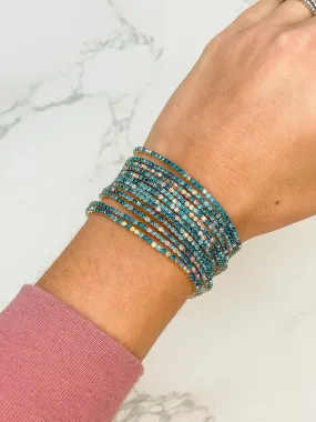 Skinny Gold Stretch Bracelet Stack - Blue