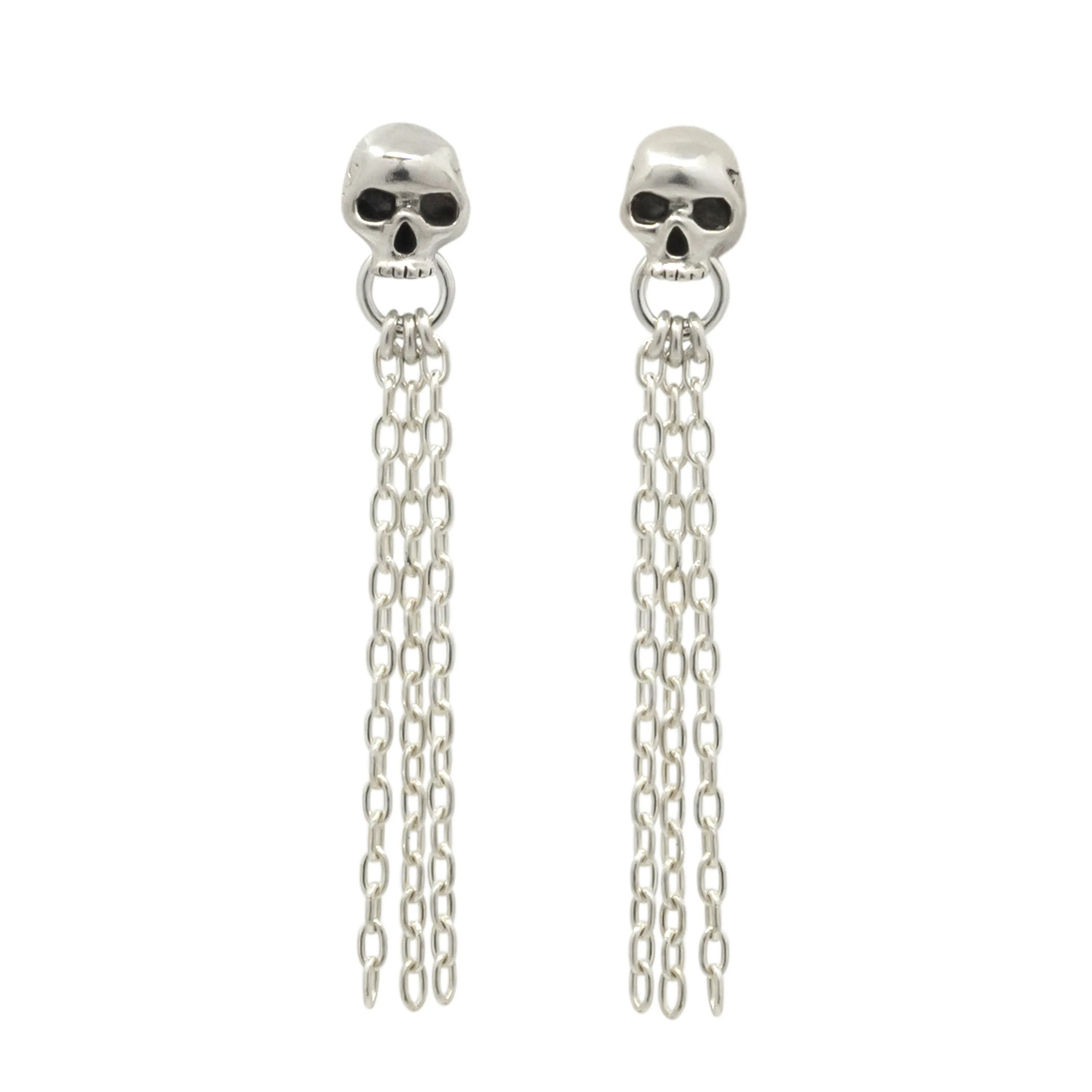 Skull Door Knocker & Chain Earring - Sterling Silver