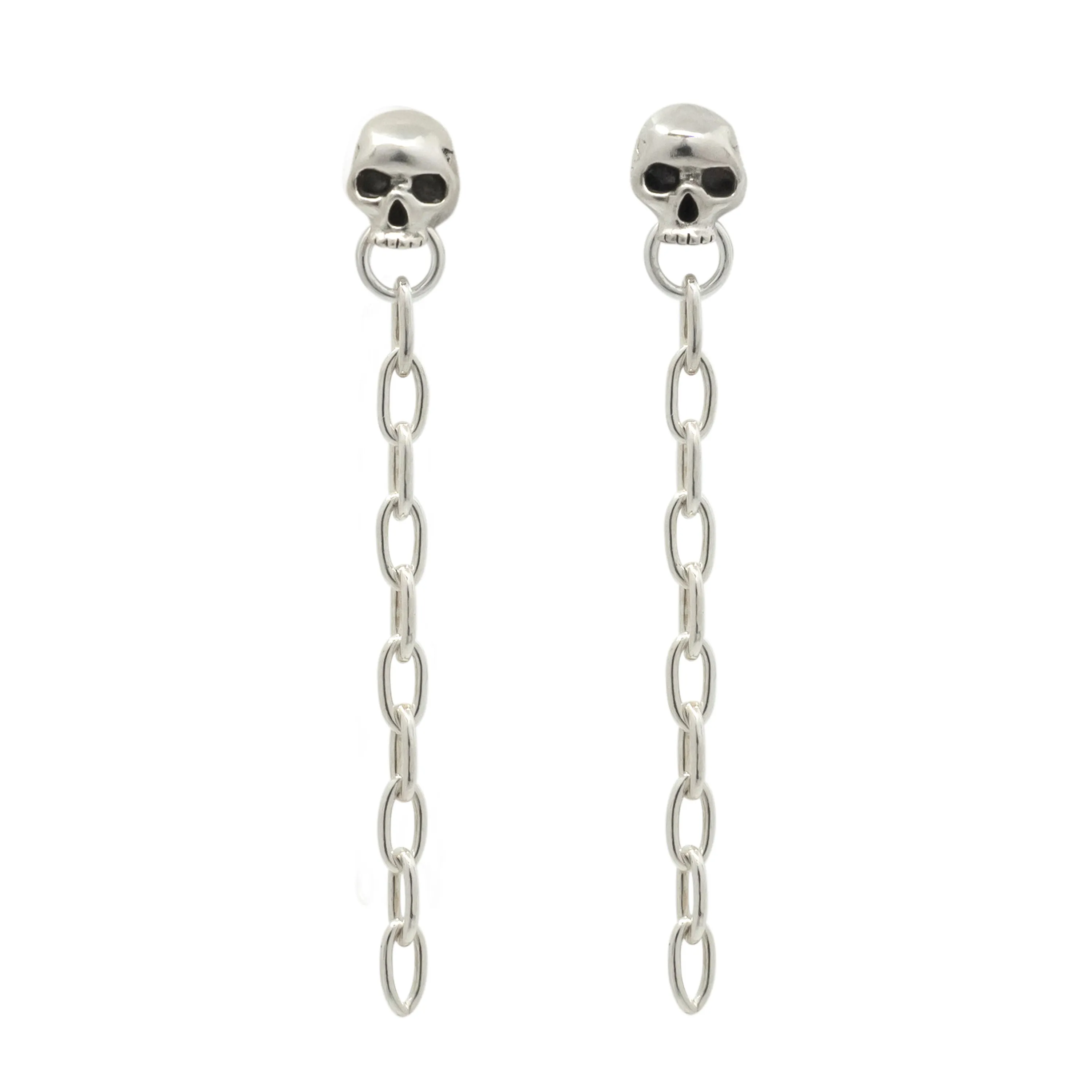 Skull Door Knocker & Chain Earring - Sterling Silver