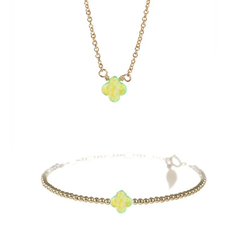 SMALL GOOD LUCK CLOVER NECKLACE & BRACELET SET