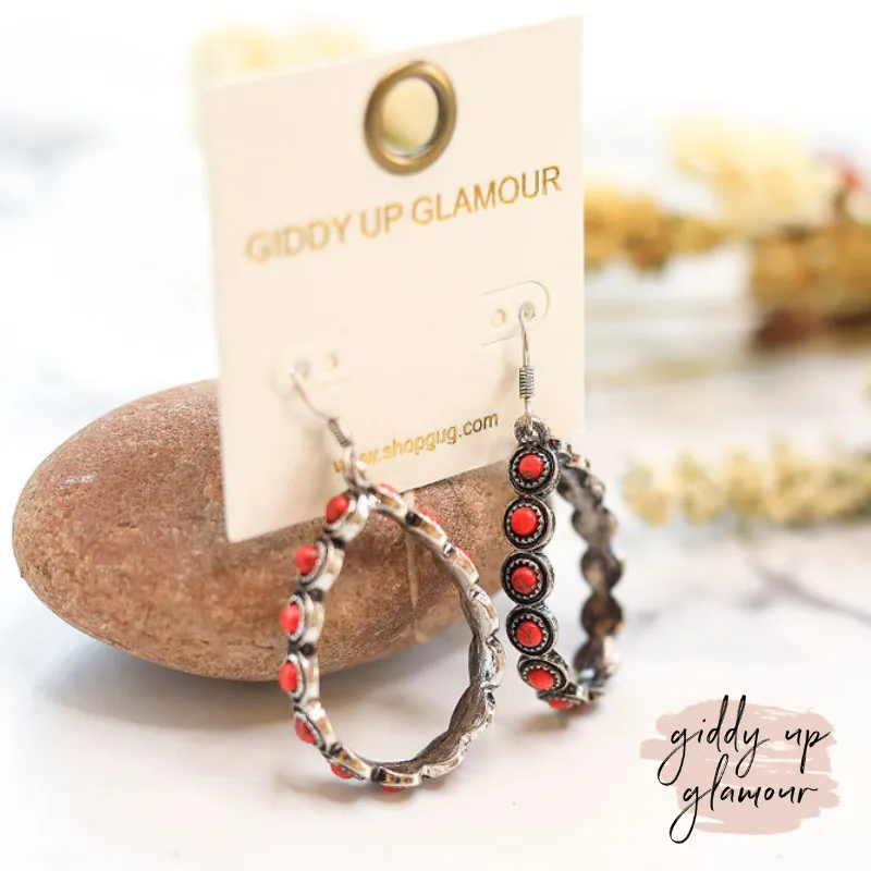 Small Teardrop Earrings with Coral Stone Outline in Silver