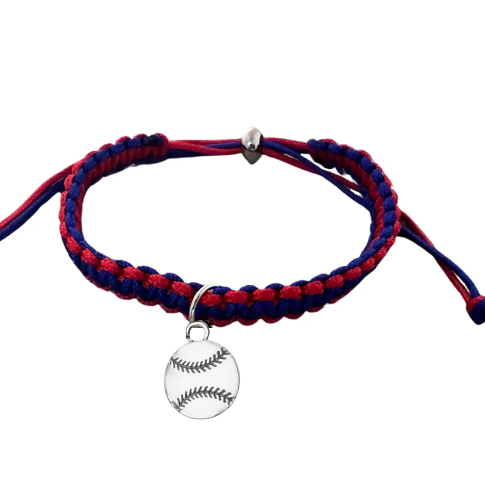 Softball Charm Multi Colored Rope Bracelet - Pick Colors & Charms