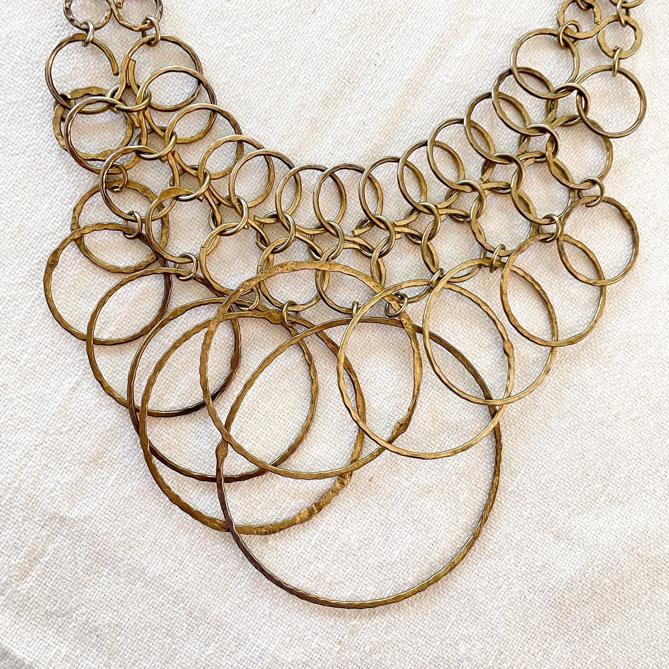 SOLD Vintage Brutalist Modernist Necklace, Interlocking Hoops Statement Necklace