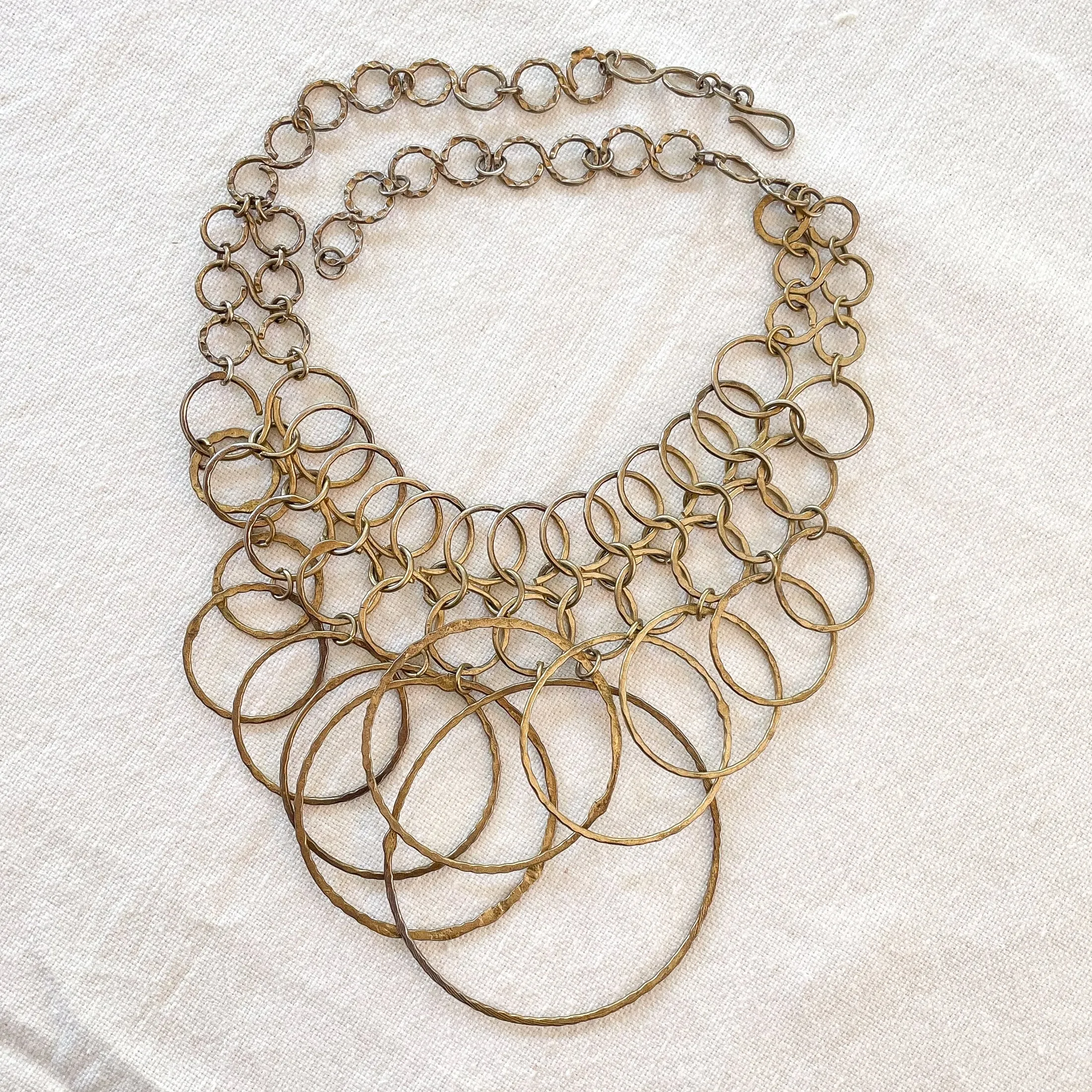 SOLD Vintage Brutalist Modernist Necklace, Interlocking Hoops Statement Necklace