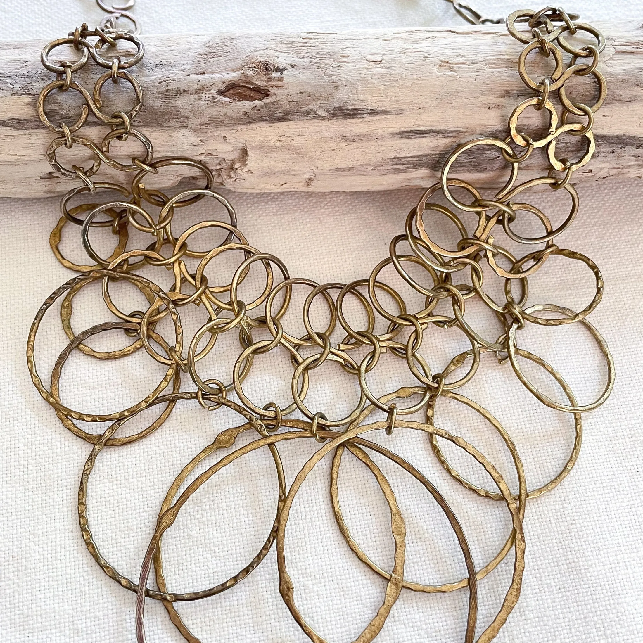 SOLD Vintage Brutalist Modernist Necklace, Interlocking Hoops Statement Necklace